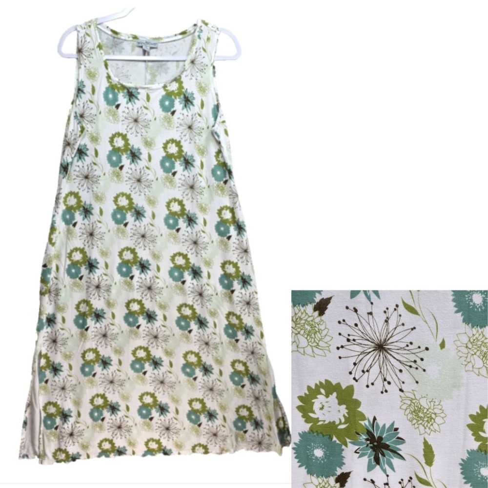 Windi‎ River Floral Shift Maxi Dress M Tank Sleeveless Slit Fairy Cottage Green